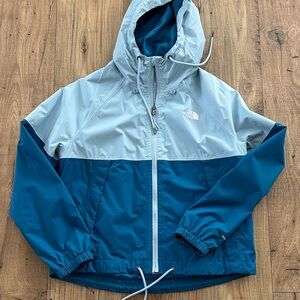 The North Face Women’s Light Blue and Teal Hooded Rain Jacket